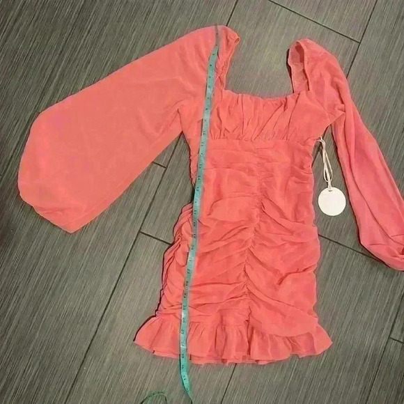 Revolve More To Come Pink Petra Long Blouson Sleeves Ruched Mini Dress Size XS - Picture 13 of 13